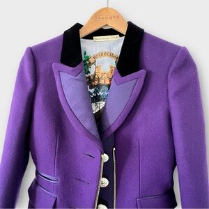 Balenciaga Schoolboy Blazer Purple Velvet Trim – F/W 2007 – Sz 38 Made in Italy